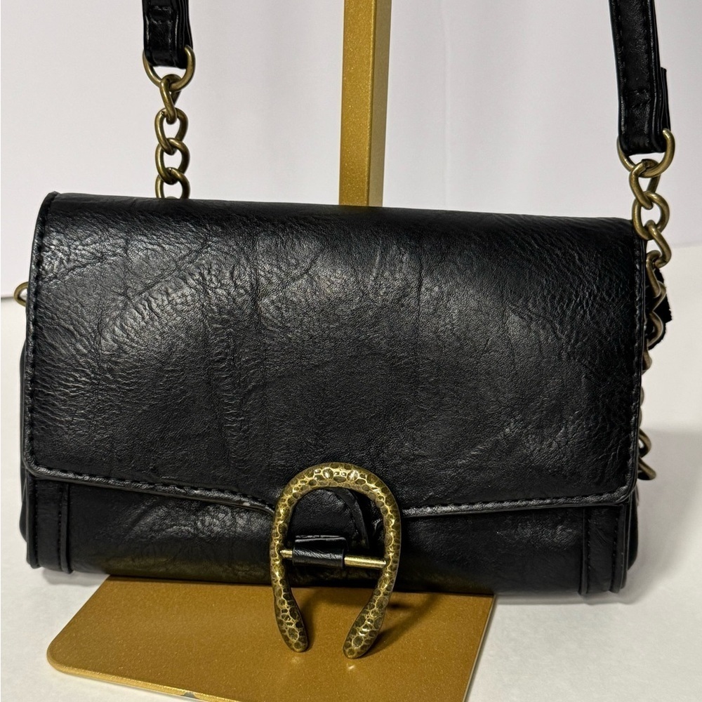 Madden girl chic Black Leather Handbag with Gold Accents